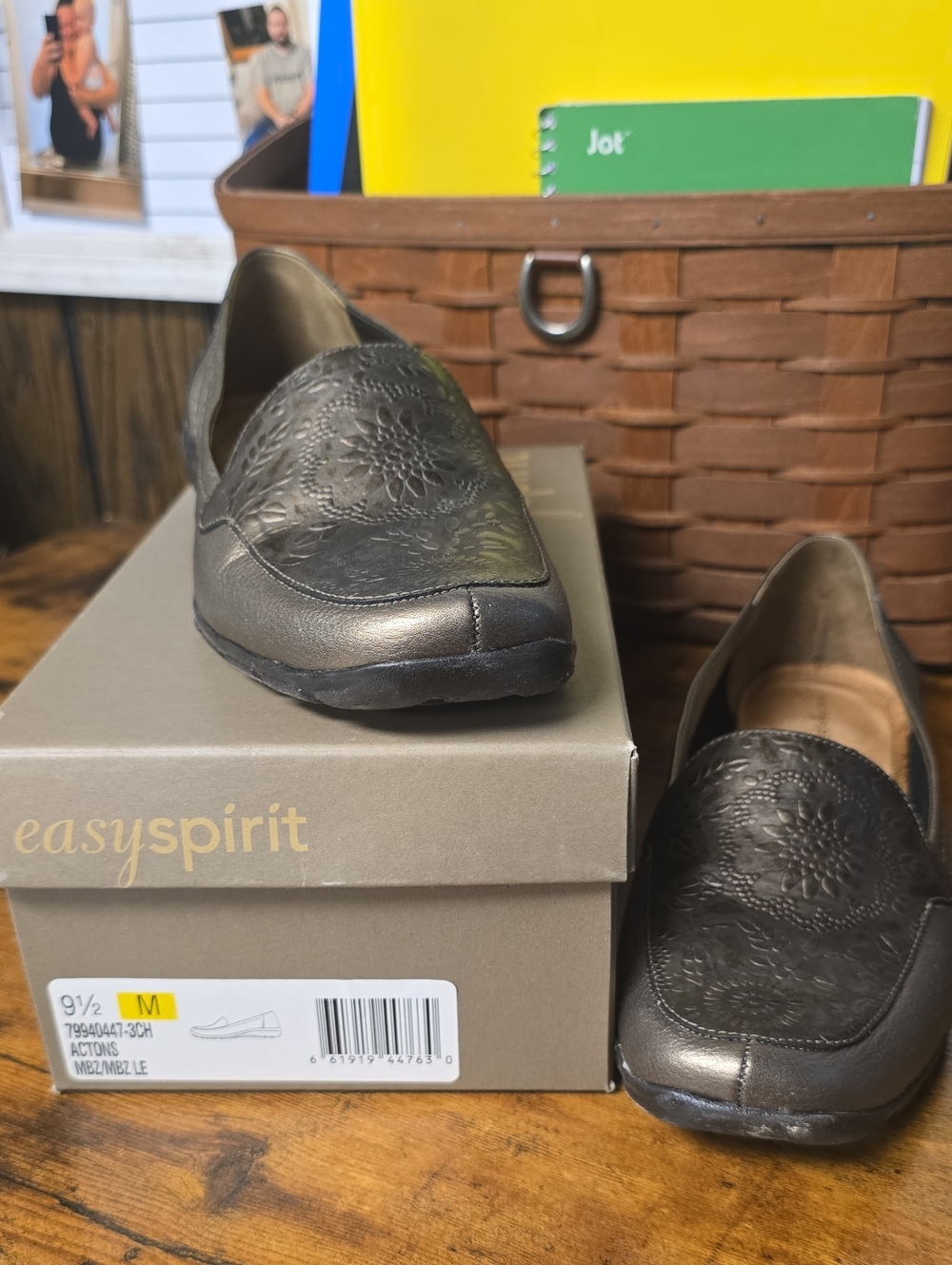 Easy Spirit Metallic Bronze Floral-Embossed Slip-On Loafers